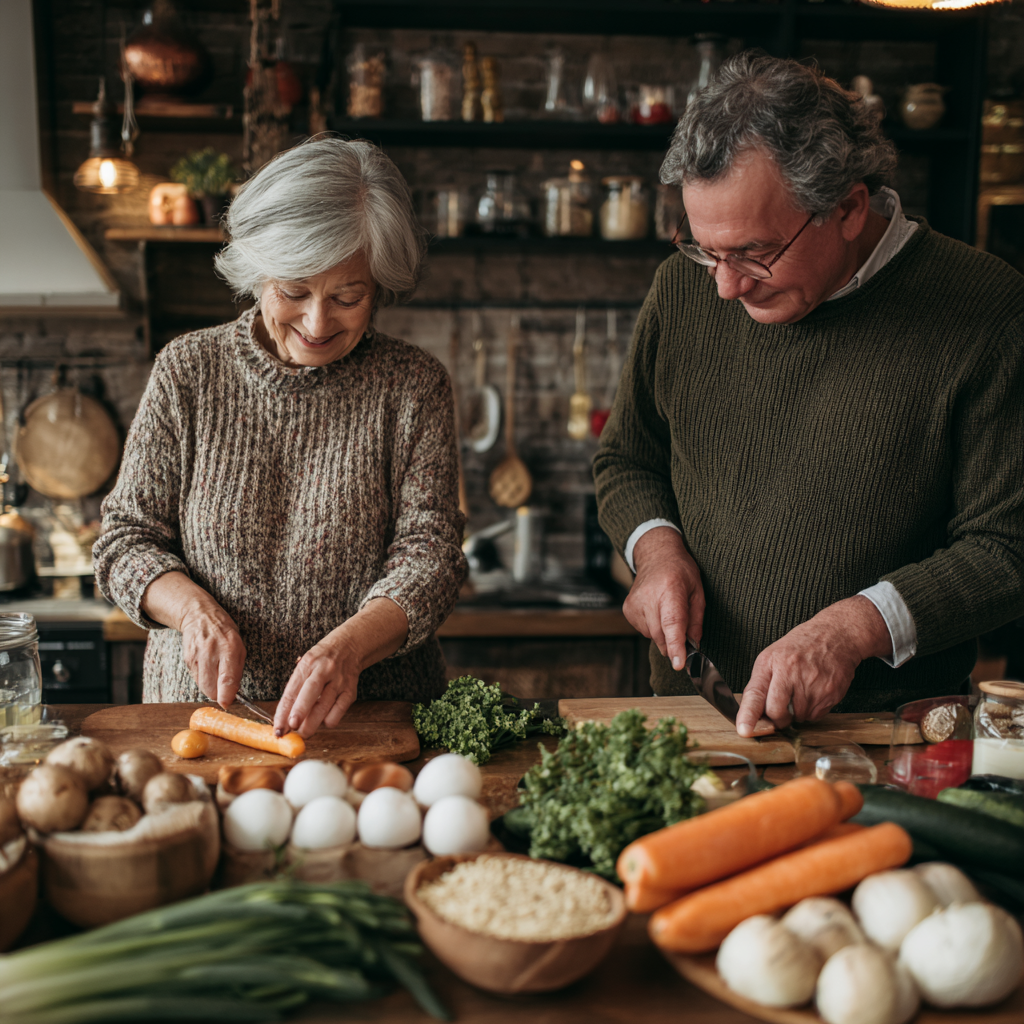 Group of Ukrainian adults of different ages sharing healthy meal outdoors in natural setting